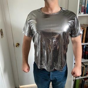 Max Deco Metallic Silver Short-Sleeved Shirt